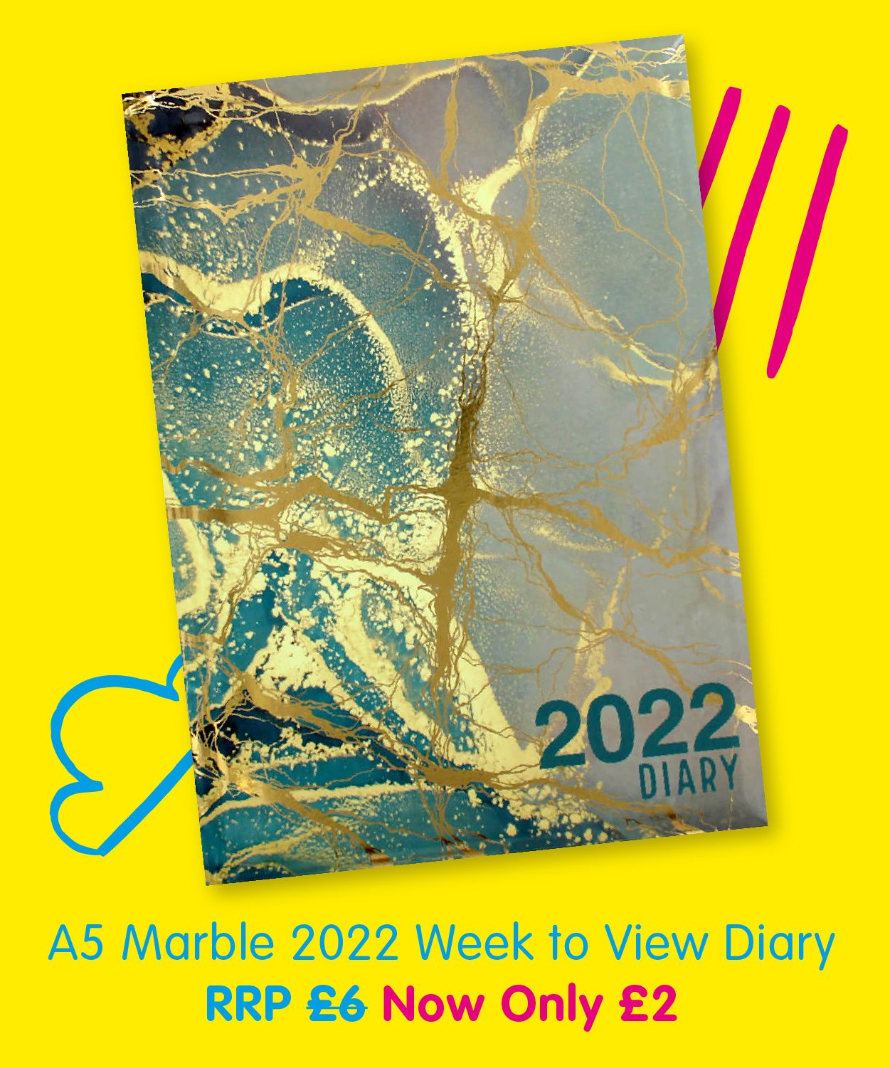 A5 Marble 2022 Week to View Diary