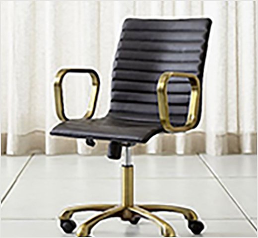 Ripple Black Leather Office Chair with Brass Frame