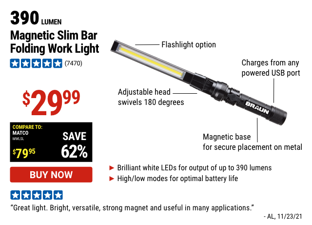 390 Lumen Magnetic Slim Bar Folding Work Light