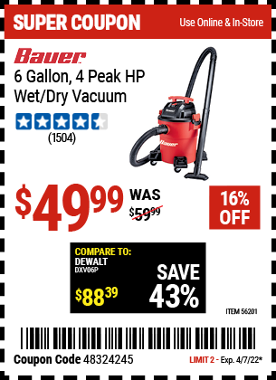 6 gallon 4 Peak Horsepower Wet Dry Vacuum