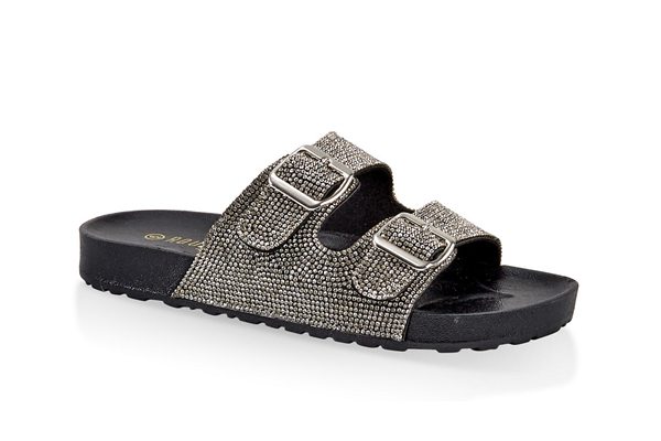 Rhinestone Two Buckle Footbed Sandals