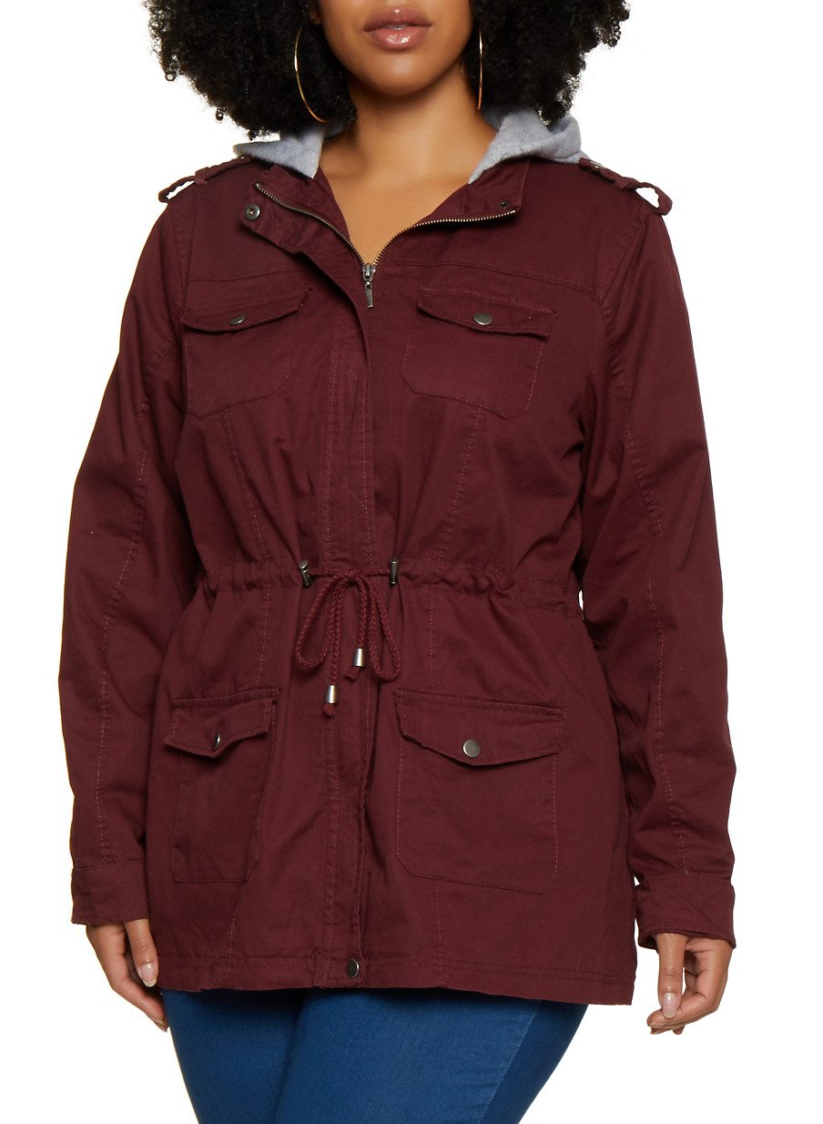 Plus Size Fleece Lined Hood Anorak Jacket