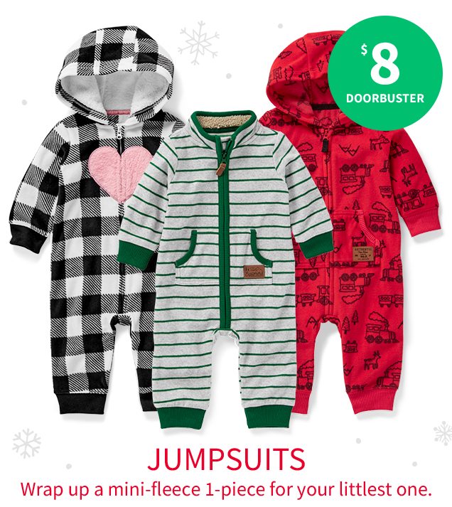 $8 DOORBUSTER | JUMPSUITS | Wrap up a mini-fleece 1-piece for your littlest one.