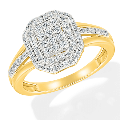 Multi-Diamond Center Double Octagon Halo Ring 1/2 ct tw 10K Yellow Gold