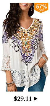 Three Quarter Sleeve Lace Patchwork White Blouse