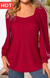 Red Long Sleeve Square Neck Sweatshirt