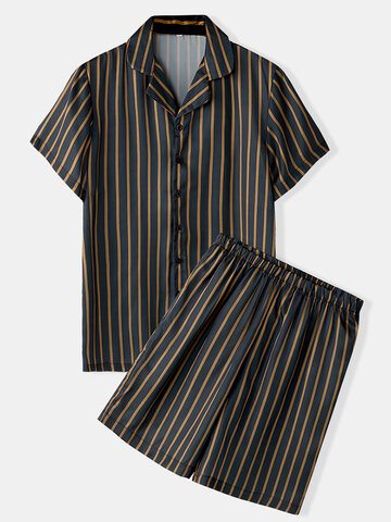 Stripe Print Faux Silk Pajamas