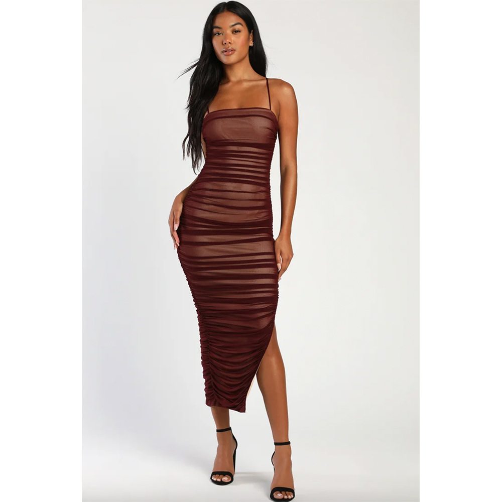 Lulus Amazed By You Ruched Sleeveless Bodycon Midi Dress<br>$58