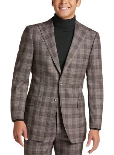 Egara Skinny Fit Suit Separates Coat Taupe Plaid