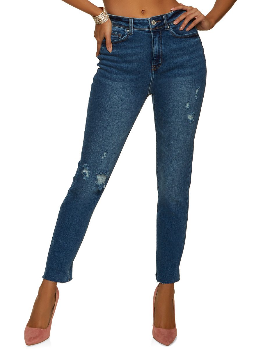 WAX Frayed Hem Straight Leg Jeans