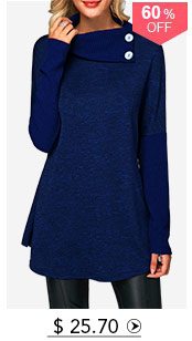 Long Sleeve Button Detail Royal Blue T Shirt