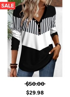 Black Button Geometric Print Long Sleeve T Shirt