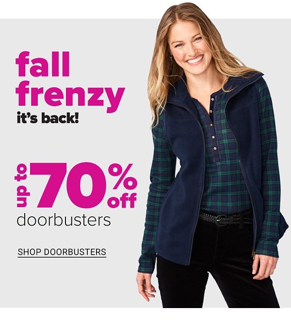 Fall Frenzy It's Back! Up to 70% off Doorbsuters - Shop Doorbusters