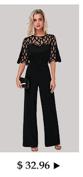 Lace Panel Scalloped Hem Round Neck Jumpsuit 