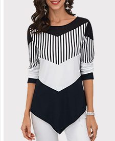 Asymmetric Hem Color Block T Shirt