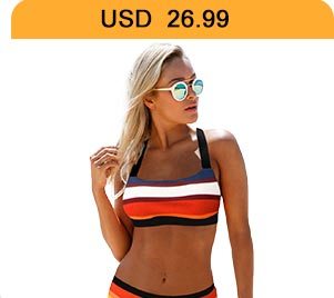 Tie Back Spaghetti Strap Multicolor Striped Bikini Set 