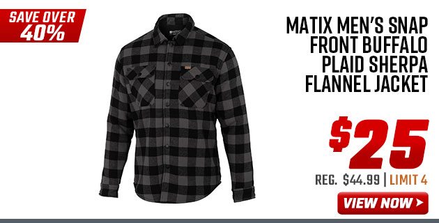 Matix Men's Snap Front Buffalo Plaid Sherpa Flannel Jacket