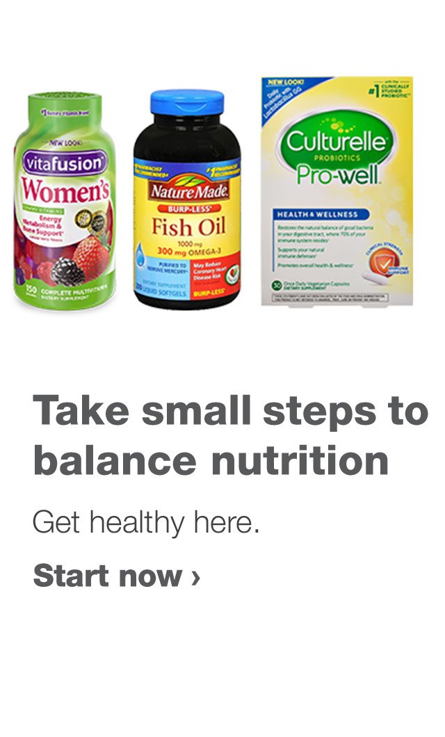 Take small steps to balance nutrition. Get healthy here. Start now