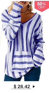 Pocket Long Sleeve Striped Hooded Collar T Shirt