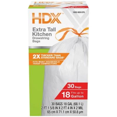 HDX 18 Gallon Heavy-Duty Drawstring Kitchen and Compactor Trash Bags (30-Count), White