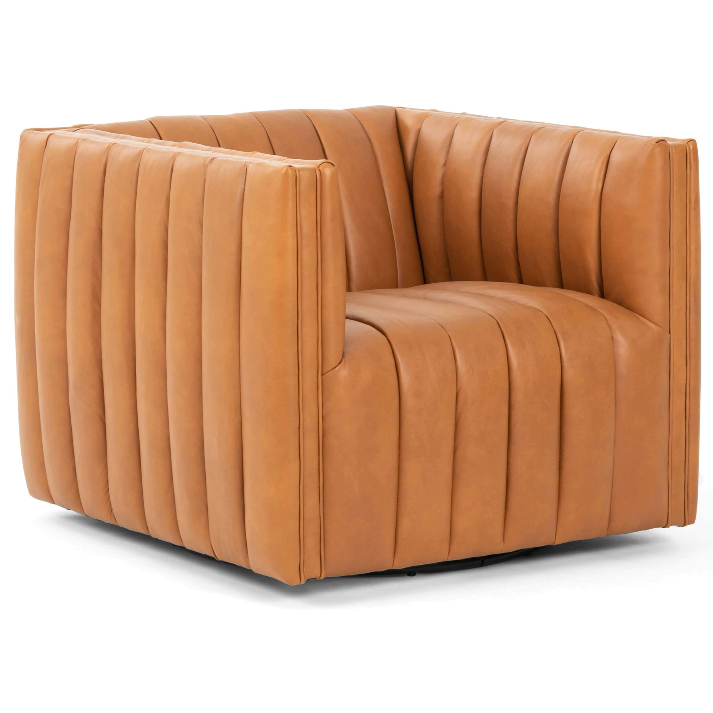 Image of Augustine Leather Swivel Chair, Hudson Lager