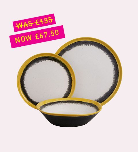 DENNIS black and yellow 12-piece dinner set now £67.50