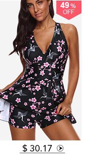 Floral Print Strappy Back Swimdress and Shorts