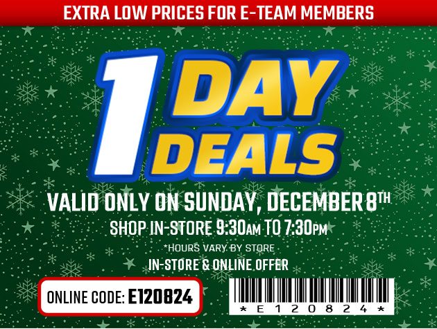 One Day Deals - Sunday, December 8, 2024