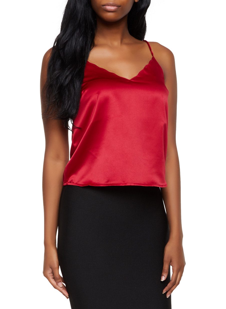 Scalloped V Neck Satin Cami