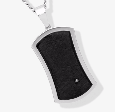 Men's Diamond Accent Dog Tag Necklace Stainless Steel & Black Ion Plating 24''