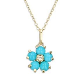 Moon & Meadow 14K Yellow Gold Turquoise & Diamond Pendant Necklace, 0.02 ct. t.w.