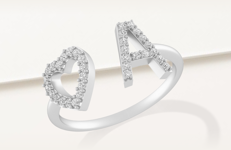 Heart Initials Diamond Open Ring