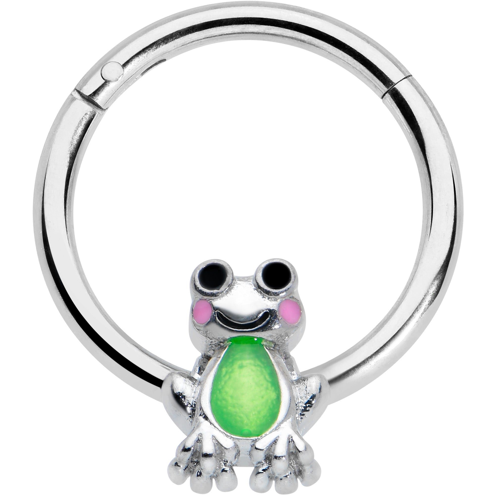 Image of 16 Gauge 3/8 Light Green Groovy Frog Hinged Segment Ring