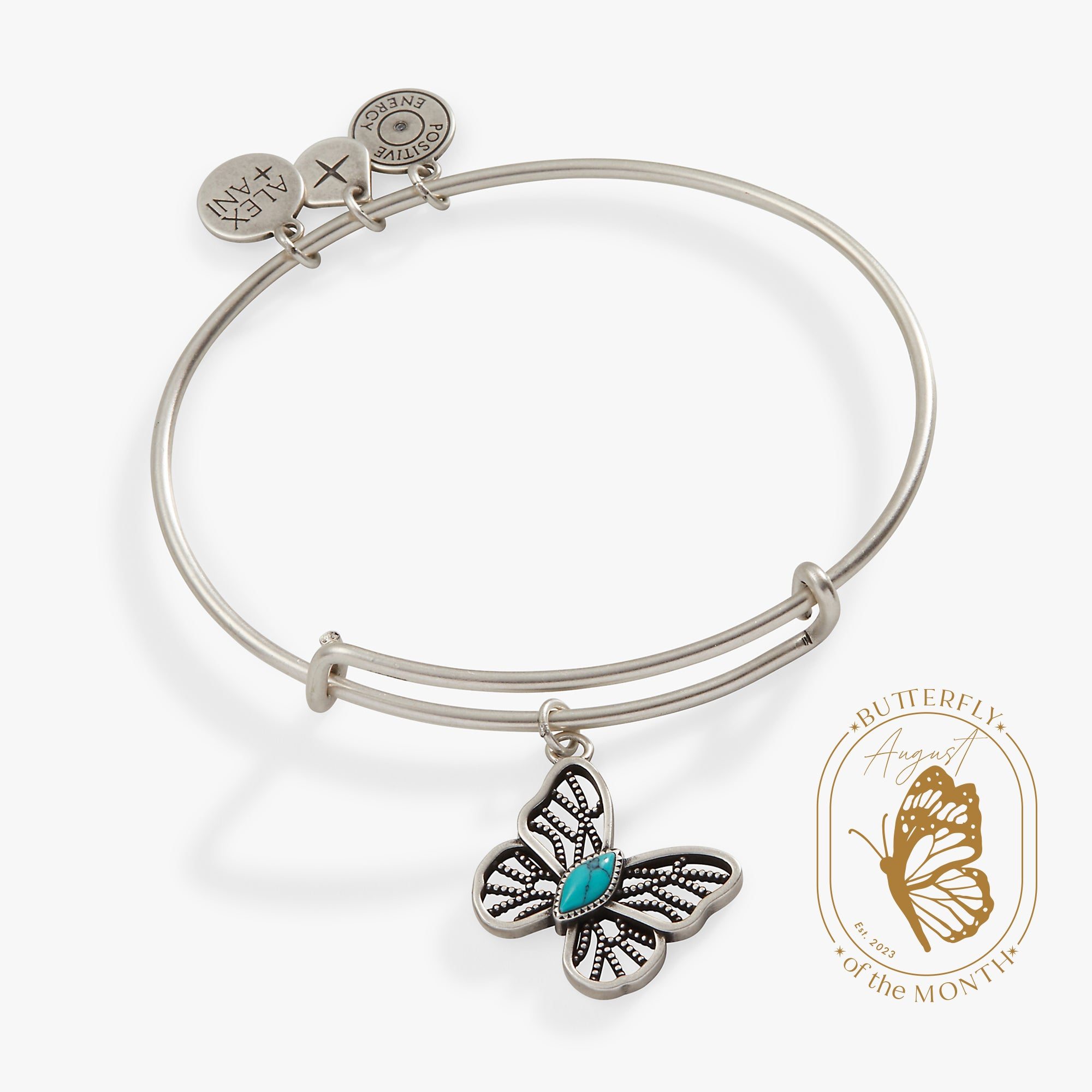 Image of Turquoise Filigree Butterfly Charm Bangle