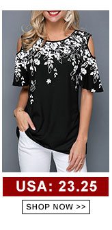 Cold Shoulder Flower Print Black Blouse