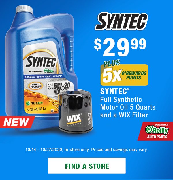 Syntec Motor Oil and a Wix Oil Filter at $29.99, Plus 5x O'Rewards Points