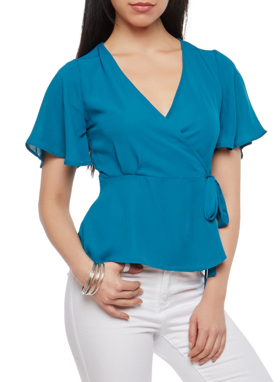 Chiffon Tie Waist Wrap Top