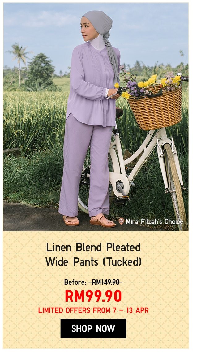 Linen Blend Pleated Wide Pants Tucked