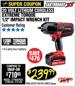 20V Max Lithium 1/2 in. Cordless Xtreme Torque Impact Wrench Kit