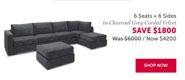 6 + 6 in Charcoal Grey Corded Velvet | SAVE $1800 | SHOP NOW >>