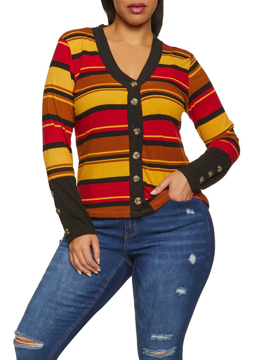 Plus Size Striped Cardigan