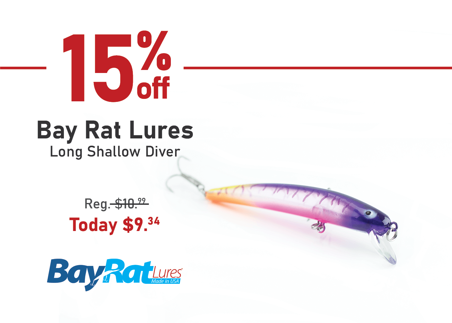 Save 15% on the Bay Rat Lures Long Shallow Diver