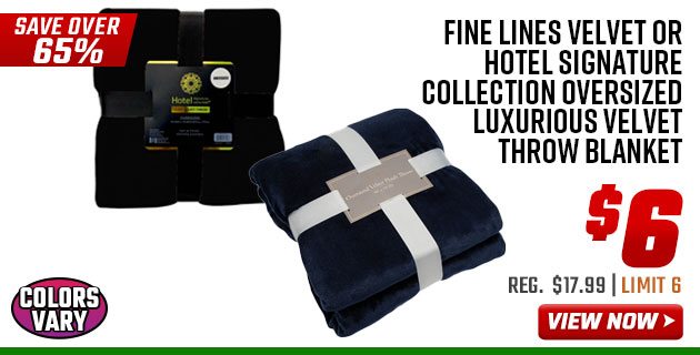 Fine Lines Velvet or Hotel Signature Collection Oversized Luxurious Velvet Throw Blanket