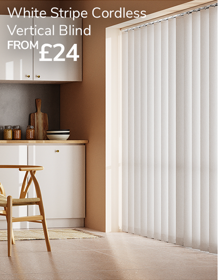 White stripe cordless vertical blind from £24