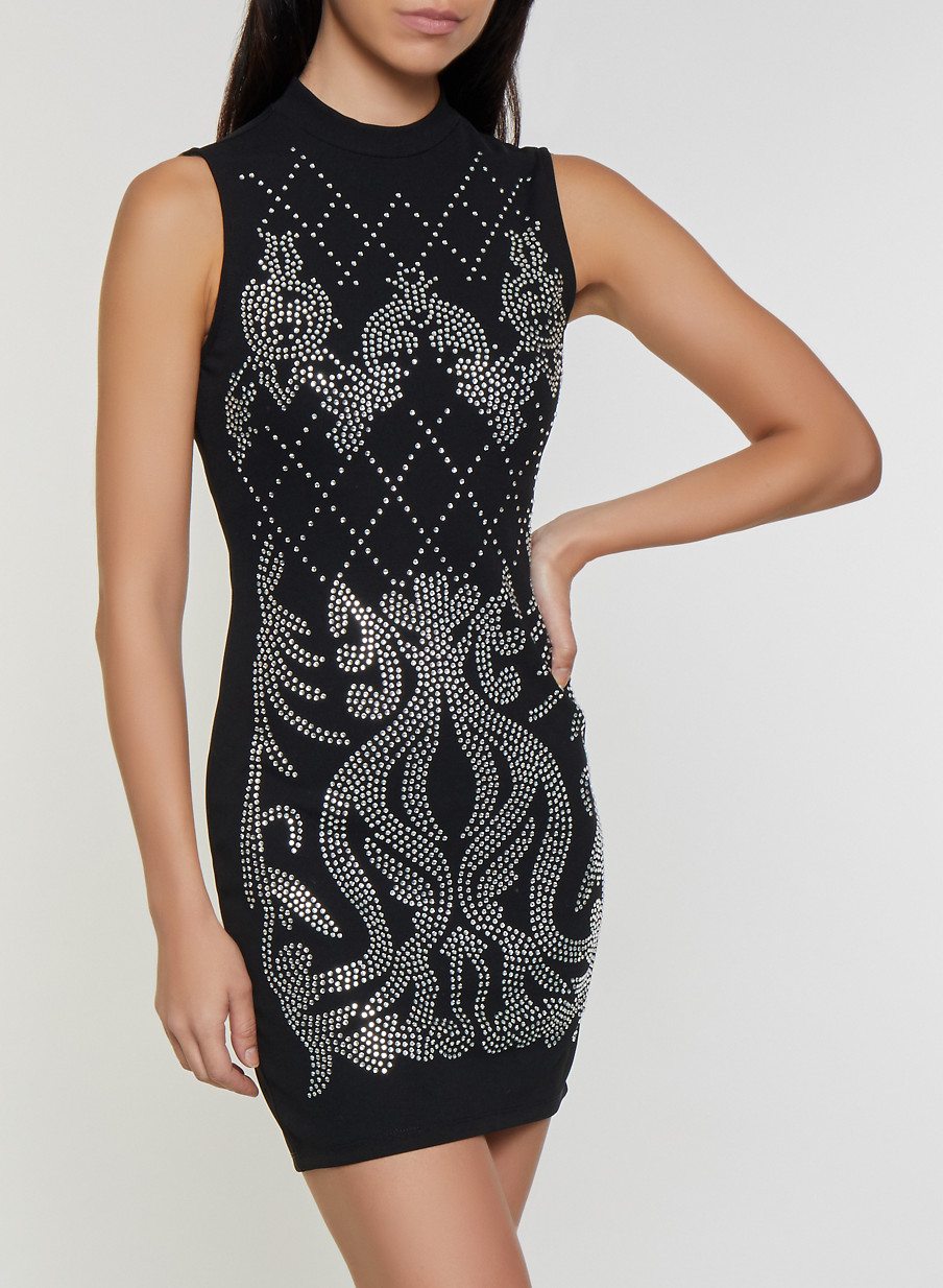 Sleeveless Rhinestone Studded Bodycon Dress