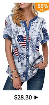 Flag Print Notch Neck Short Sleeve T Shirt