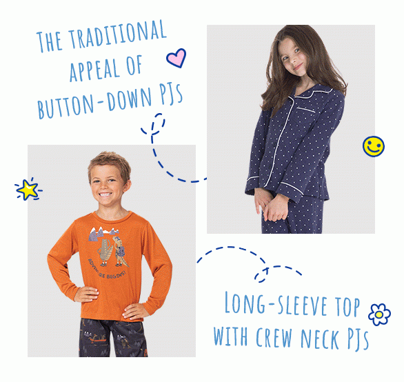 The traditional appeal of button-down PJs - Long-sleeve top with crew neck PJs