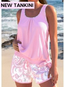 ROTITA Bowknot Pink Paisley Print Tankini Set