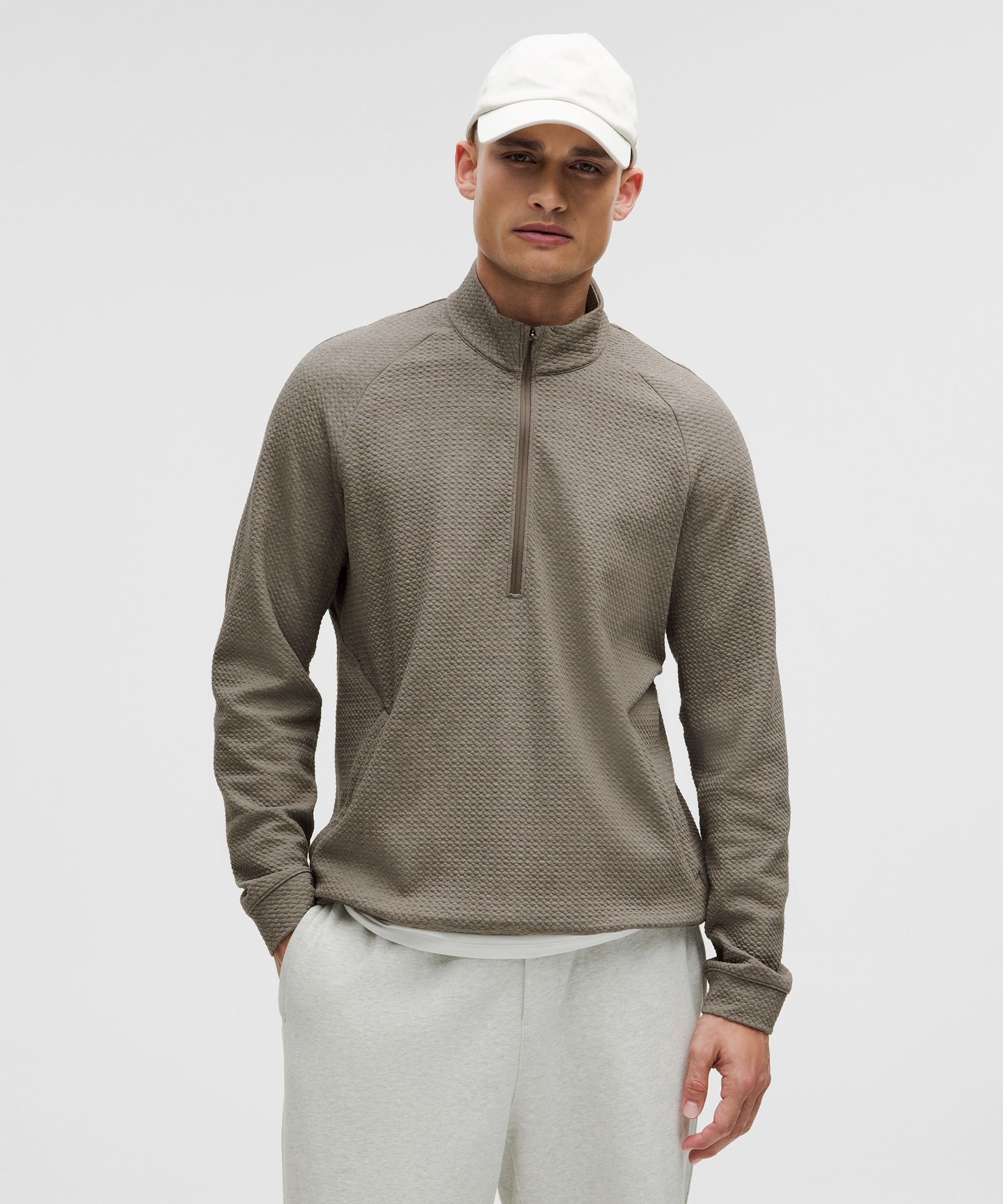 Textured Double-Knit Cotton Half Zip