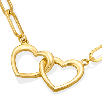 Linked Heart Paperclip Chain Necklace 10K Yellow Gold 18''